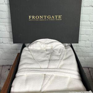 Frontgate robe XL white unisex luxury hotel spa Waffle Weave Turkish Cotton